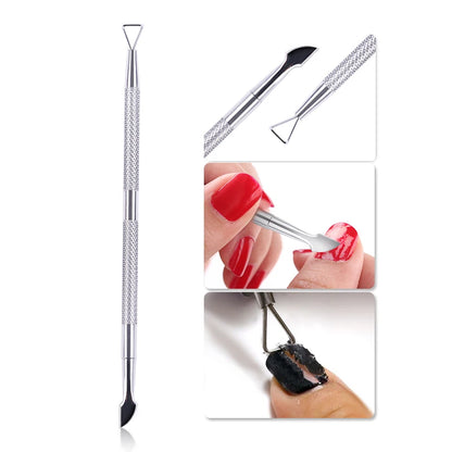 Double Ended Stainless Steel Cuticle Remover Tools Set for Manicure Pedicure Nail Cleaning Tools