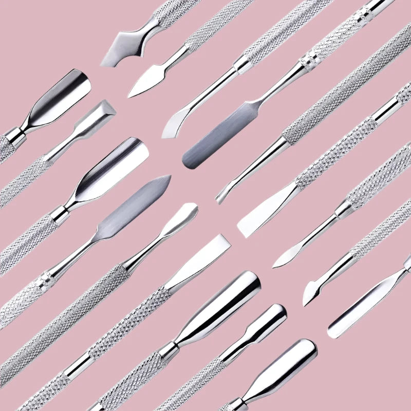 Double Ended Stainless Steel Cuticle Remover Tools Set for Manicure Pedicure Nail Cleaning Tools