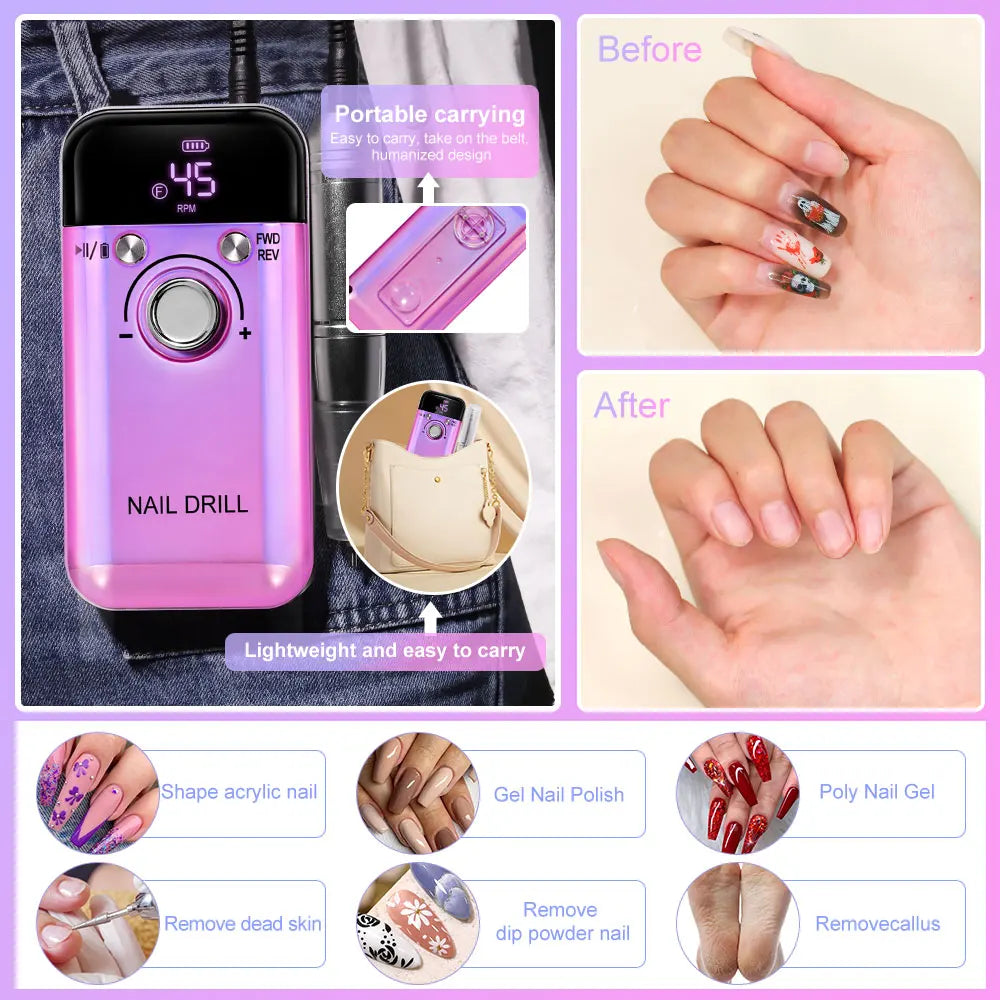 Portable Rechargeable Nail File. 45000 RPM