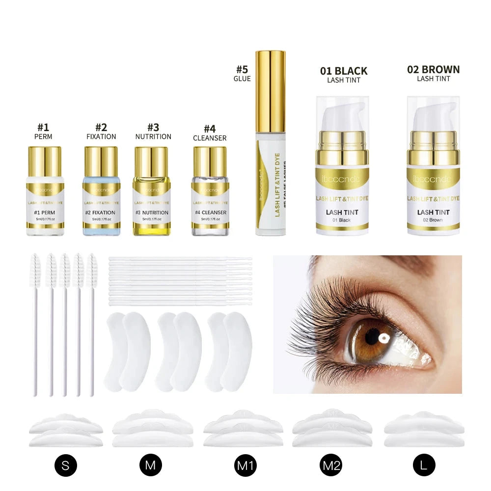 Semi-permanent eyebrow or eyelash lifting and tinting kit