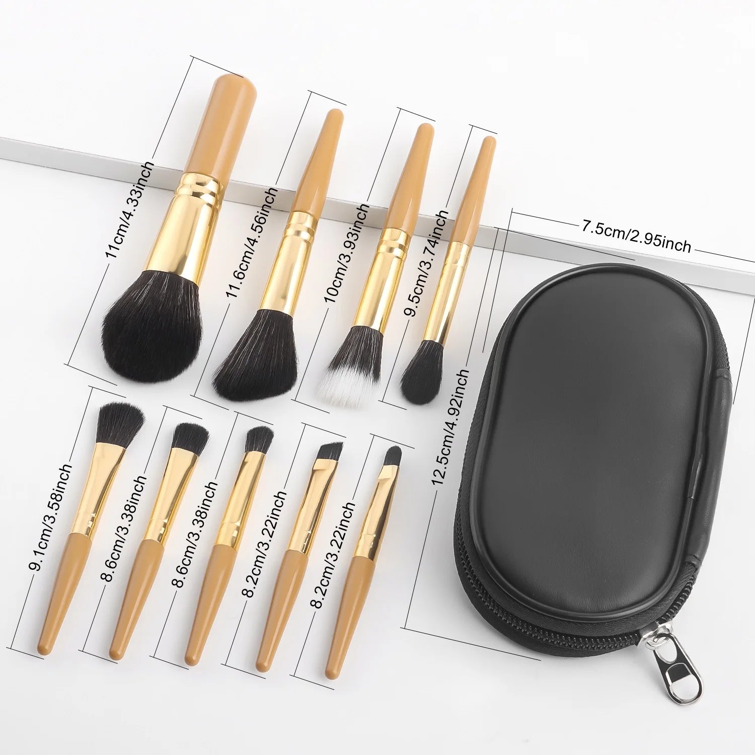 Makeup Brush Set, 9 Pieces with Storage Bag - Vivian