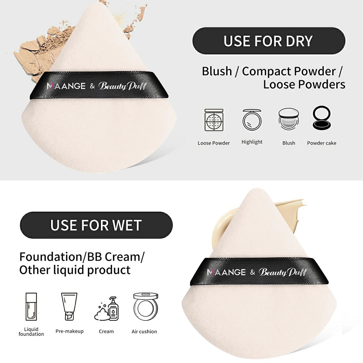 Makeup Brush Set +  Triangle Powder Sponge - Vivian