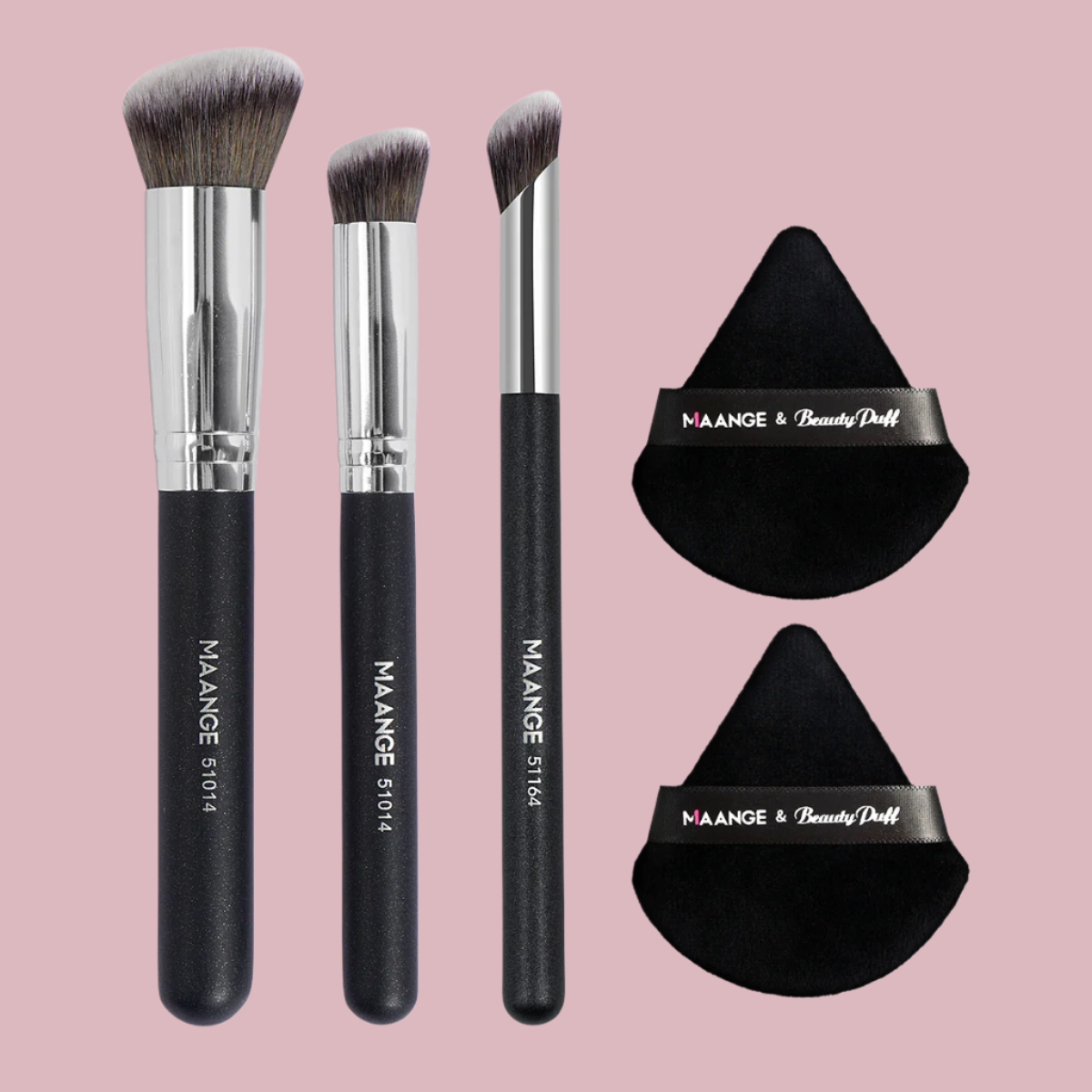 Makeup Brush Set +  Triangle Powder Sponge - Vivian