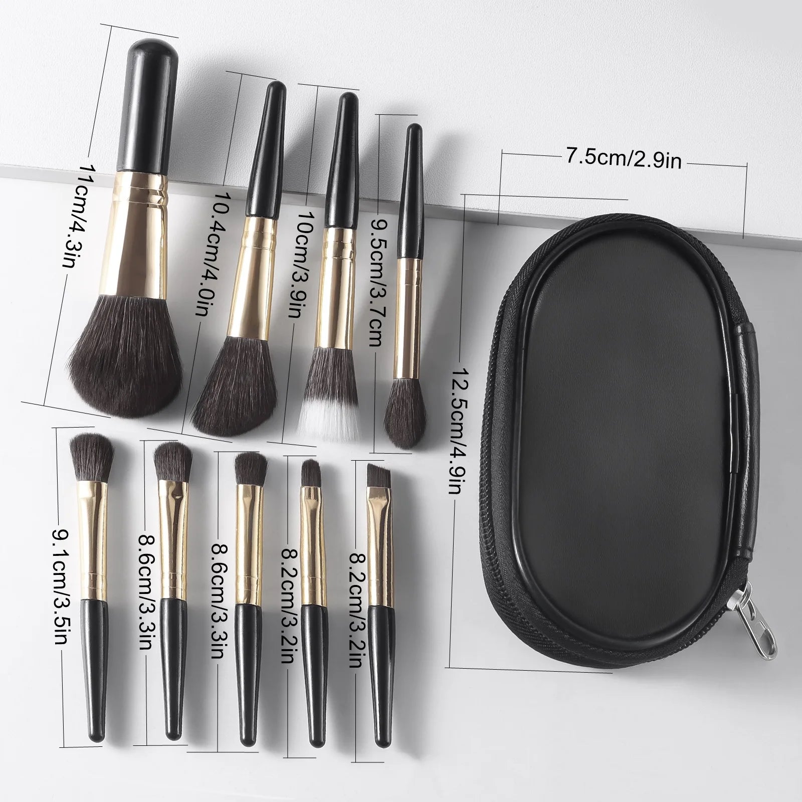 Makeup Brush Set, 9 Pieces with Storage Bag - Vivian