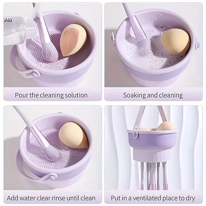 Silicone Makeup Brush Cleaning Mat with Drying Holder - Vivian