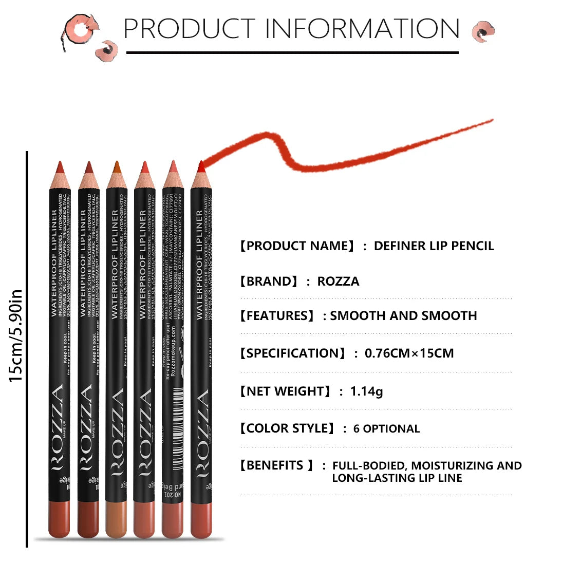 Waterproof and long lasting lip pencil, highly pigmented lip liner - Vivian